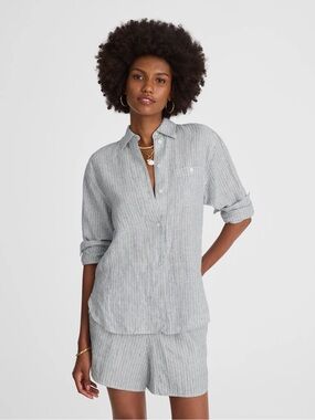 NWOT Madewell Striped Button-Up Shirt in 100% Linen